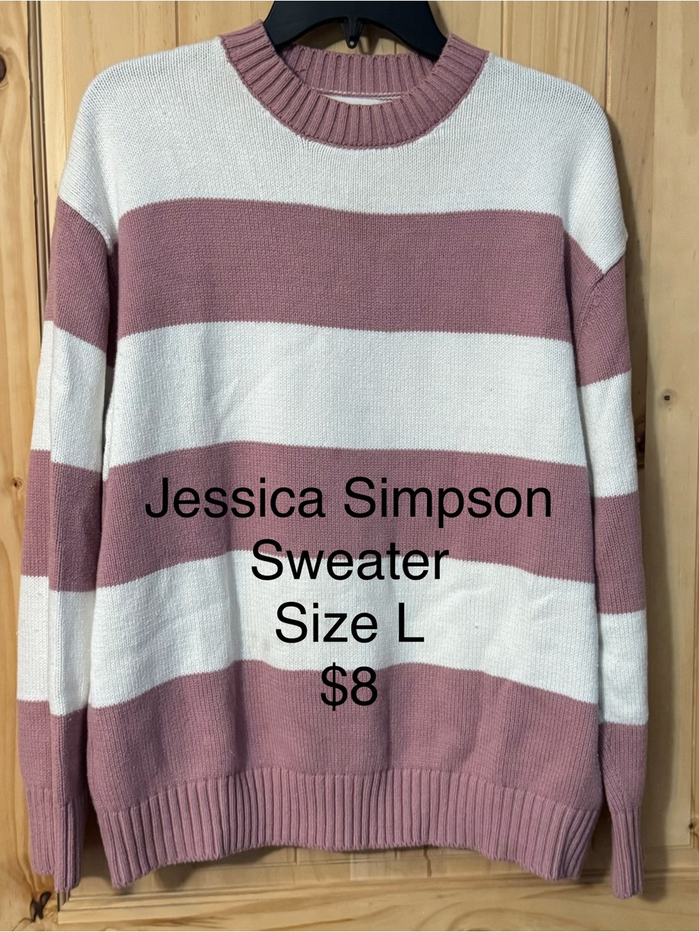 Jessica Simpson Mauve & White Striped Crewneck Sweater